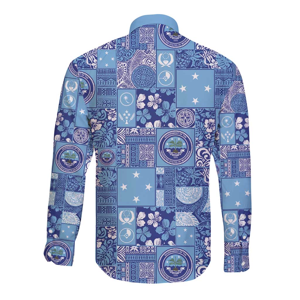 Federated States of Micronesia Merry Christmas Long Sleeve Button Shirt Pacific Patchwork Xmas Vibes - Polynesian Pride