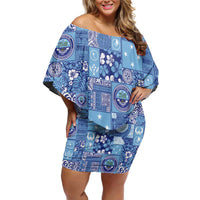 Federated States of Micronesia Merry Christmas Off Shoulder Short Dress Pacific Patchwork Xmas Vibes - Polynesian Pride