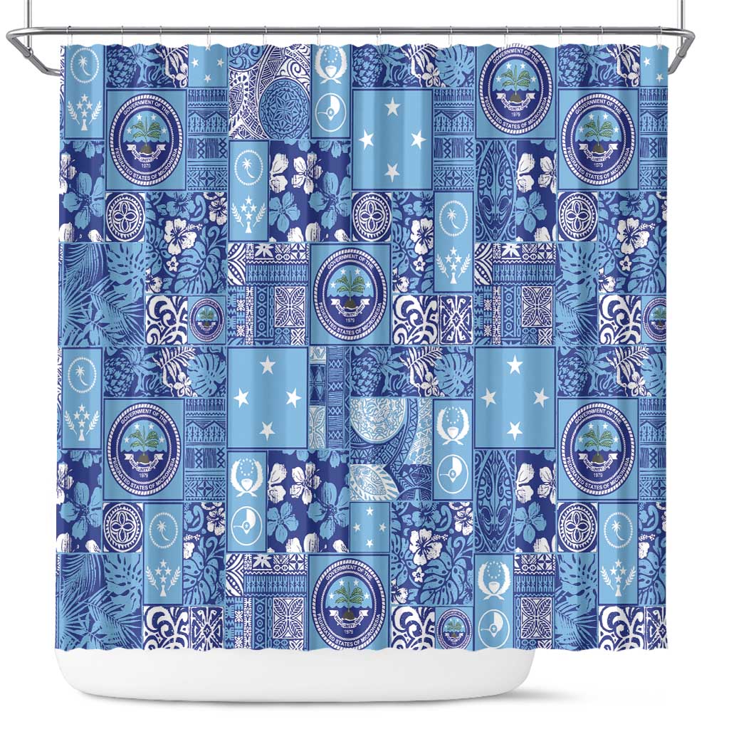 Federated States of Micronesia Merry Christmas Shower Curtain Pacific Patchwork Xmas Vibes - Polynesian Pride