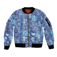 Federated States of Micronesia Merry Christmas Sleeve Zip Bomber Jacket Pacific Patchwork Xmas Vibes - Polynesian Pride