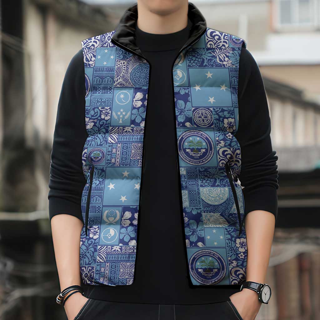 Federated States of Micronesia Merry Christmas Sleeveless Puffer Jacket Pacific Patchwork Xmas Vibes - Polynesian Pride