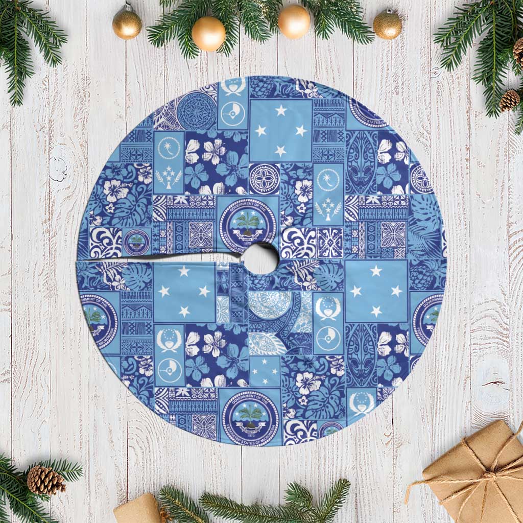 Federated States of Micronesia Merry Christmas Tree Skirt Pacific Patchwork Xmas Vibes - Polynesian Pride