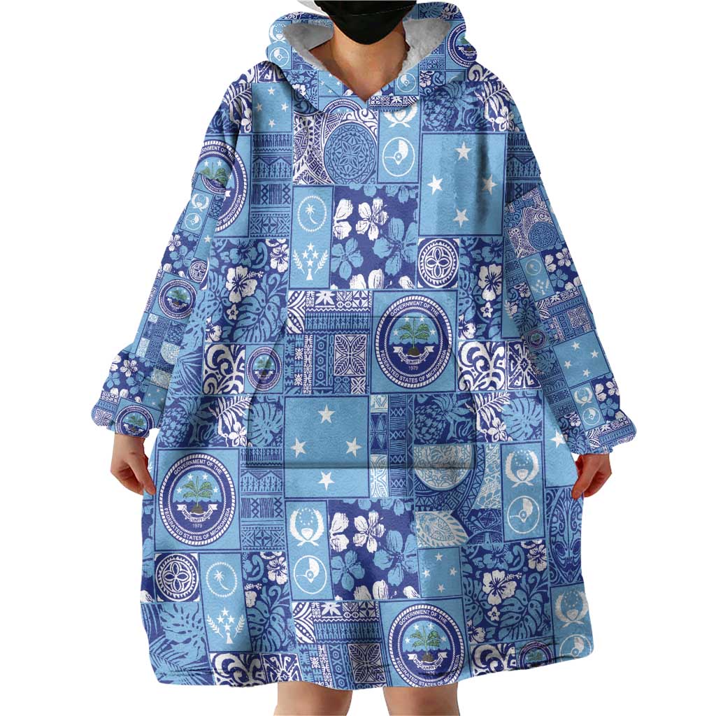 Federated States of Micronesia Merry Christmas Wearable Blanket Hoodie Pacific Patchwork Xmas Vibes - Polynesian Pride