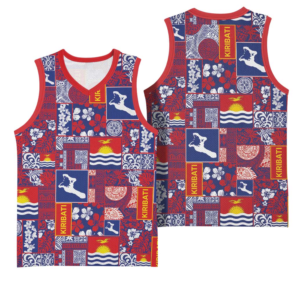 Kiribati Tekeraoi n te Kiritimati Basketball Jersey Pacific Patchwork Xmas Vibes - Polynesian Pride