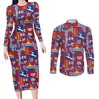 Kiribati Tekeraoi n te Kiritimati Couples Matching Long Sleeve Bodycon Dress and Long Sleeve Button Shirt Pacific Patchwork Xmas Vibes - Polynesian Pride