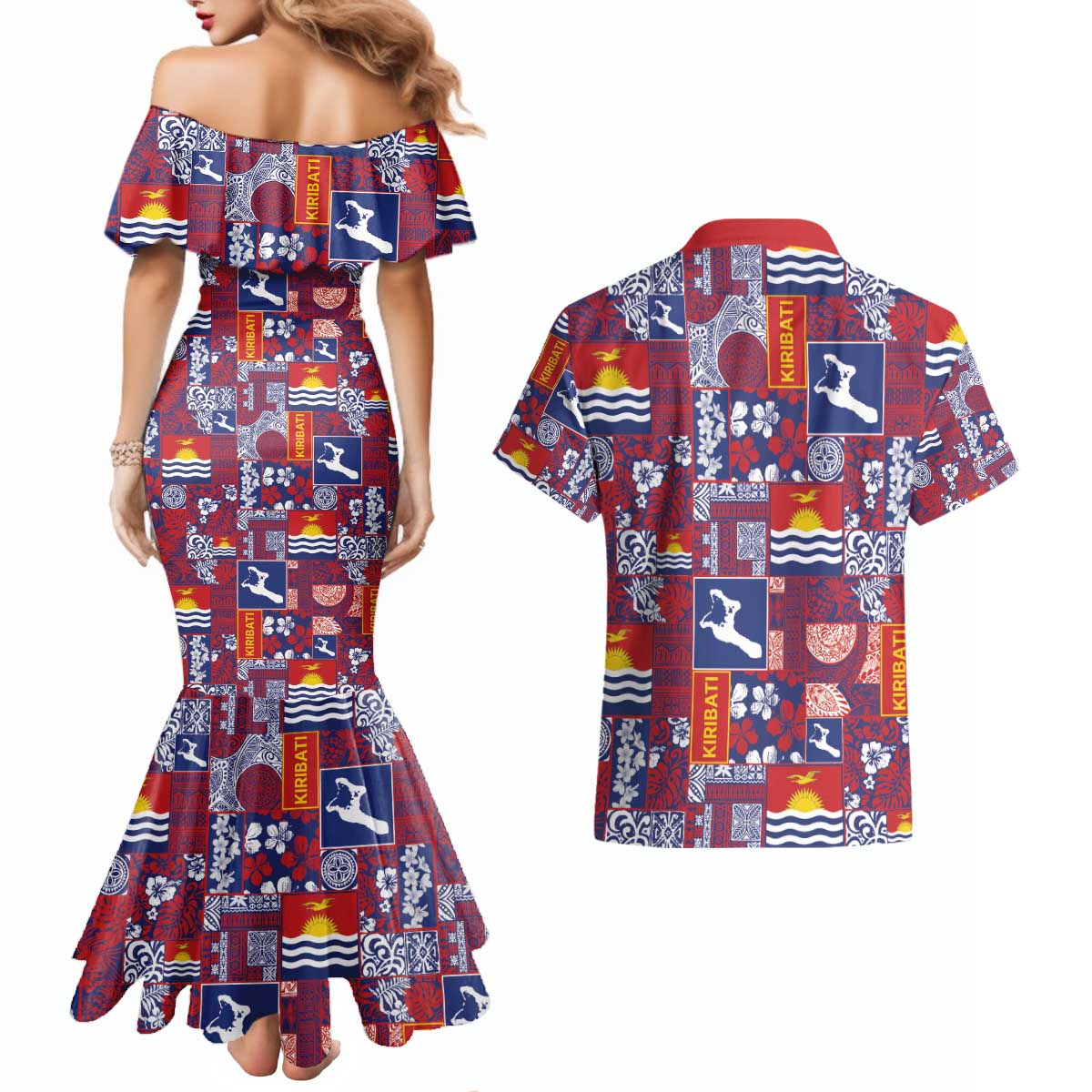 Kiribati Tekeraoi n te Kiritimati Couples Matching Mermaid Dress and Hawaiian Shirt Pacific Patchwork Xmas Vibes - Polynesian Pride