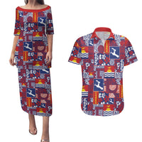 Kiribati Tekeraoi n te Kiritimati Couples Matching Puletasi and Hawaiian Shirt Pacific Patchwork Xmas Vibes LT9 Red - Polynesian Pride