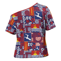 Kiribati Tekeraoi n te Kiritimati Cross Shoulder Shirt Pacific Patchwork Xmas Vibes - Polynesian Pride