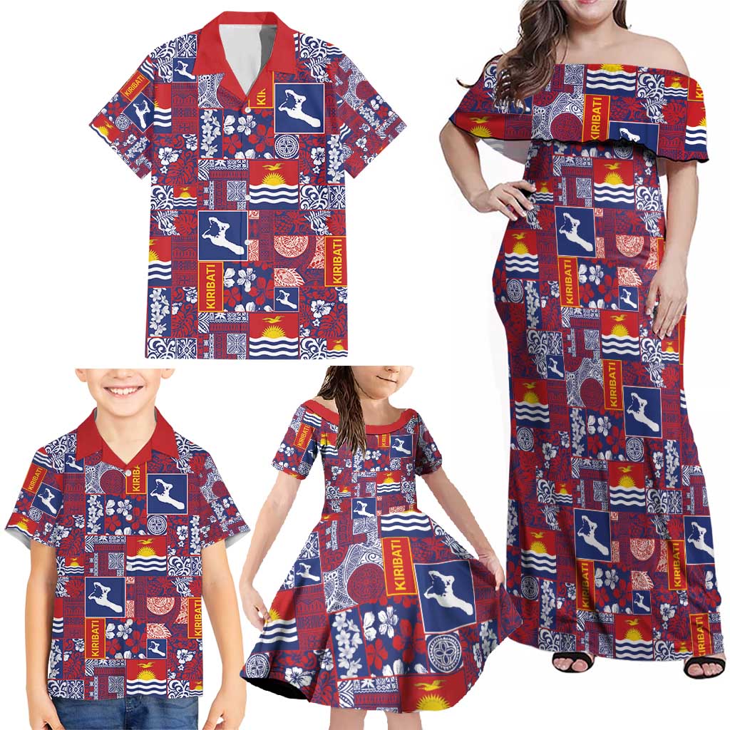 Kiribati Tekeraoi n te Kiritimati Family Matching Off Shoulder Maxi Dress and Hawaiian Shirt Pacific Patchwork Xmas Vibes - Polynesian Pride