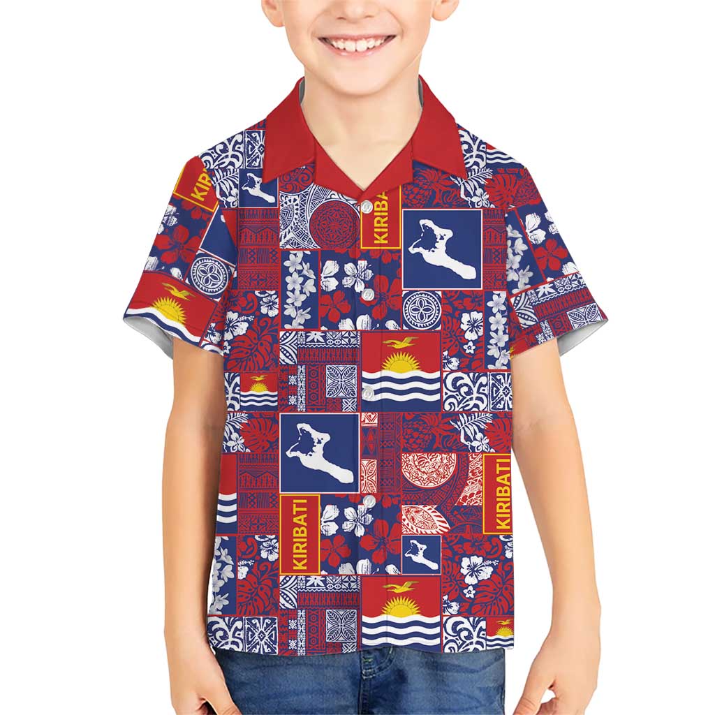 Kiribati Tekeraoi n te Kiritimati Kid Hawaiian Shirt Pacific Patchwork Xmas Vibes LT9 Kid Red - Polynesian Pride