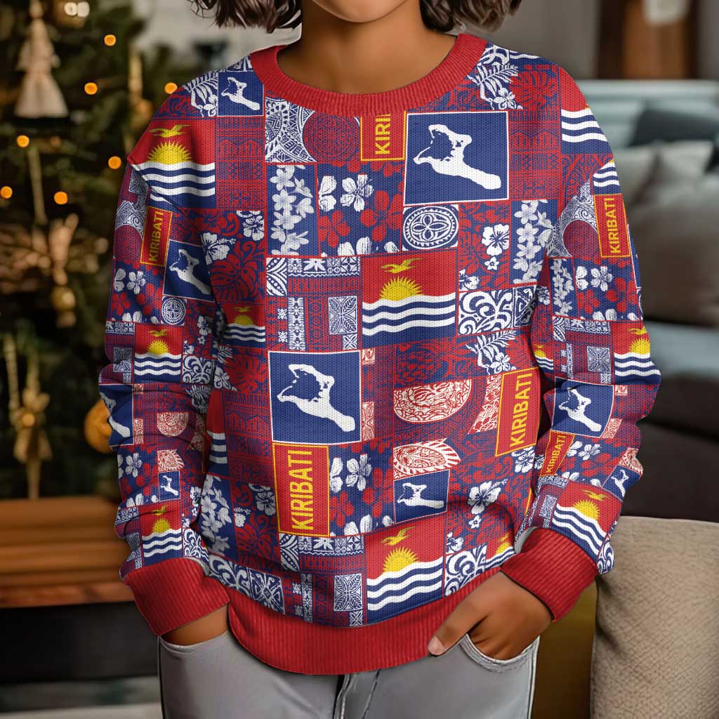 Kiribati Tekeraoi n te Kiritimati Kid Ugly Christmas Sweater Pacific Patchwork Xmas Vibes LT9 - Polynesian Pride