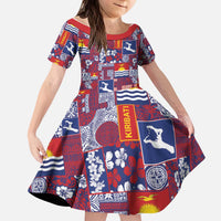 Kiribati Tekeraoi n te Kiritimati Kid Short Sleeve Dress Pacific Patchwork Xmas Vibes - Polynesian Pride