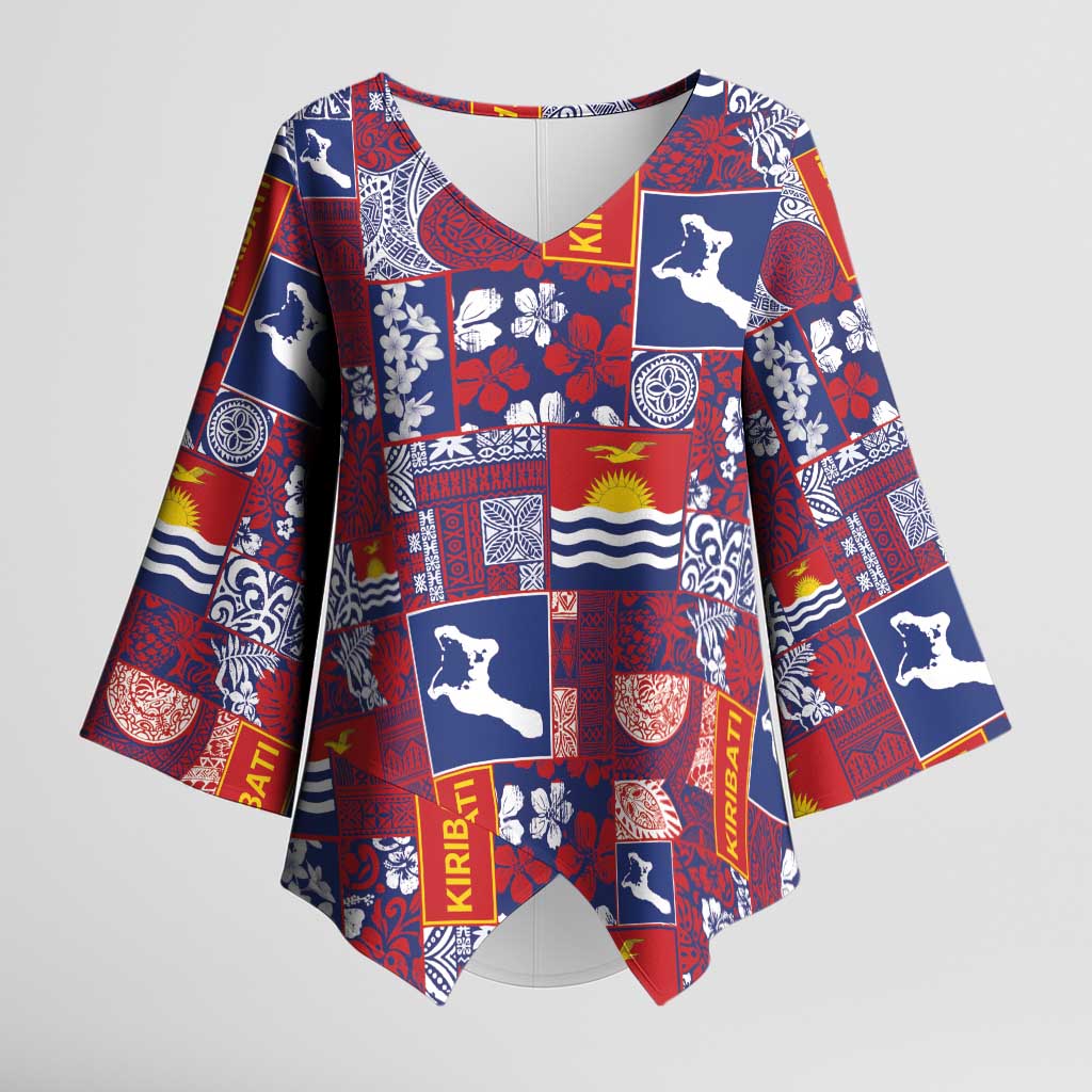 Kiribati Tekeraoi n te Kiritimati Kimono Sleeve Blouse Pacific Patchwork Xmas Vibes - Polynesian Pride