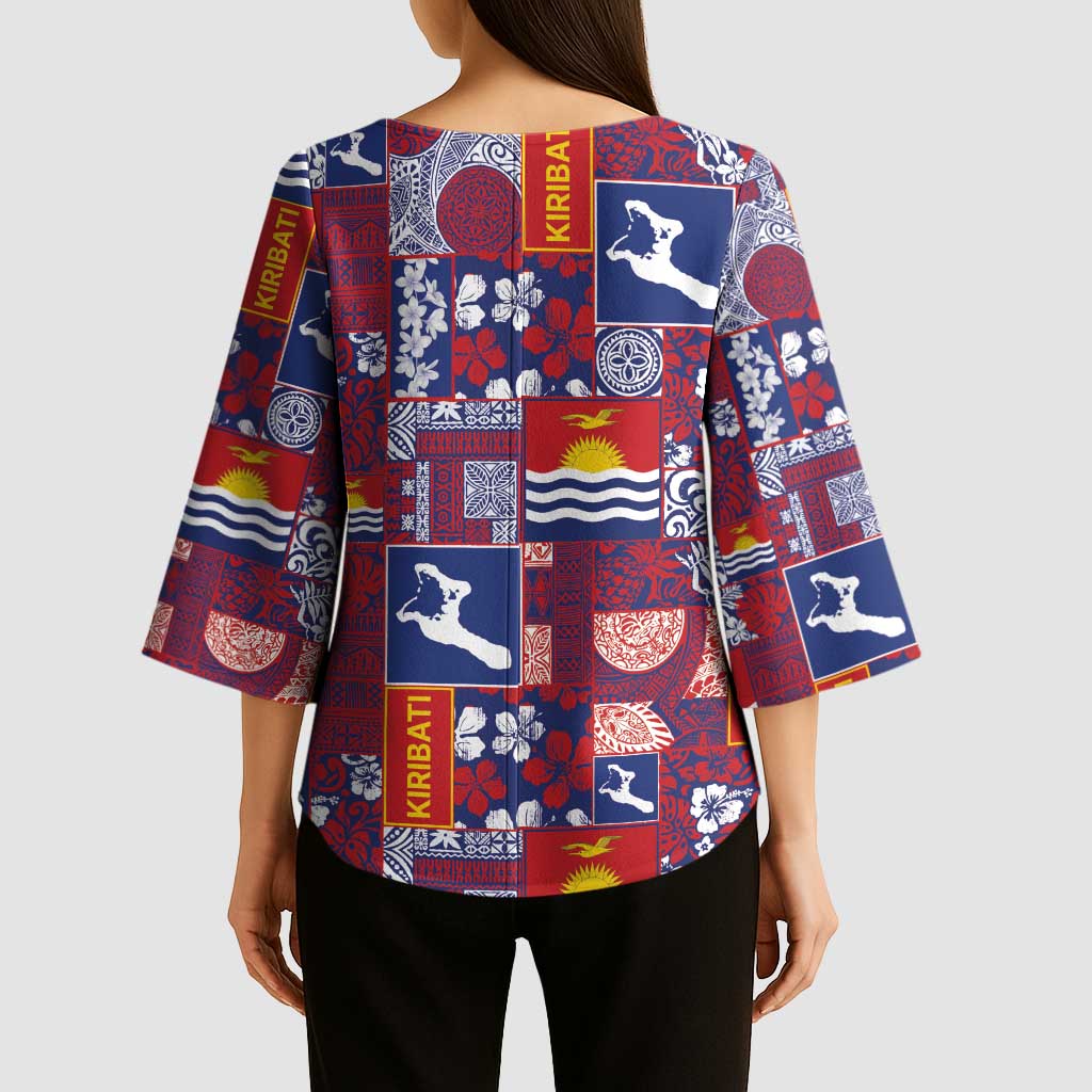 Kiribati Tekeraoi n te Kiritimati Kimono Sleeve Blouse Pacific Patchwork Xmas Vibes - Polynesian Pride