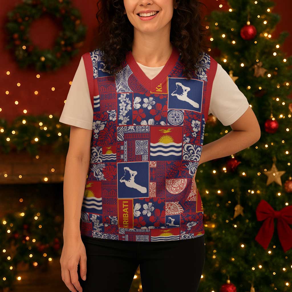 Kiribati Tekeraoi n te Kiritimati Christmas Knitted V-Neck Vest Pacific Patchwork Xmas Vibes LT9 - Polynesian Pride