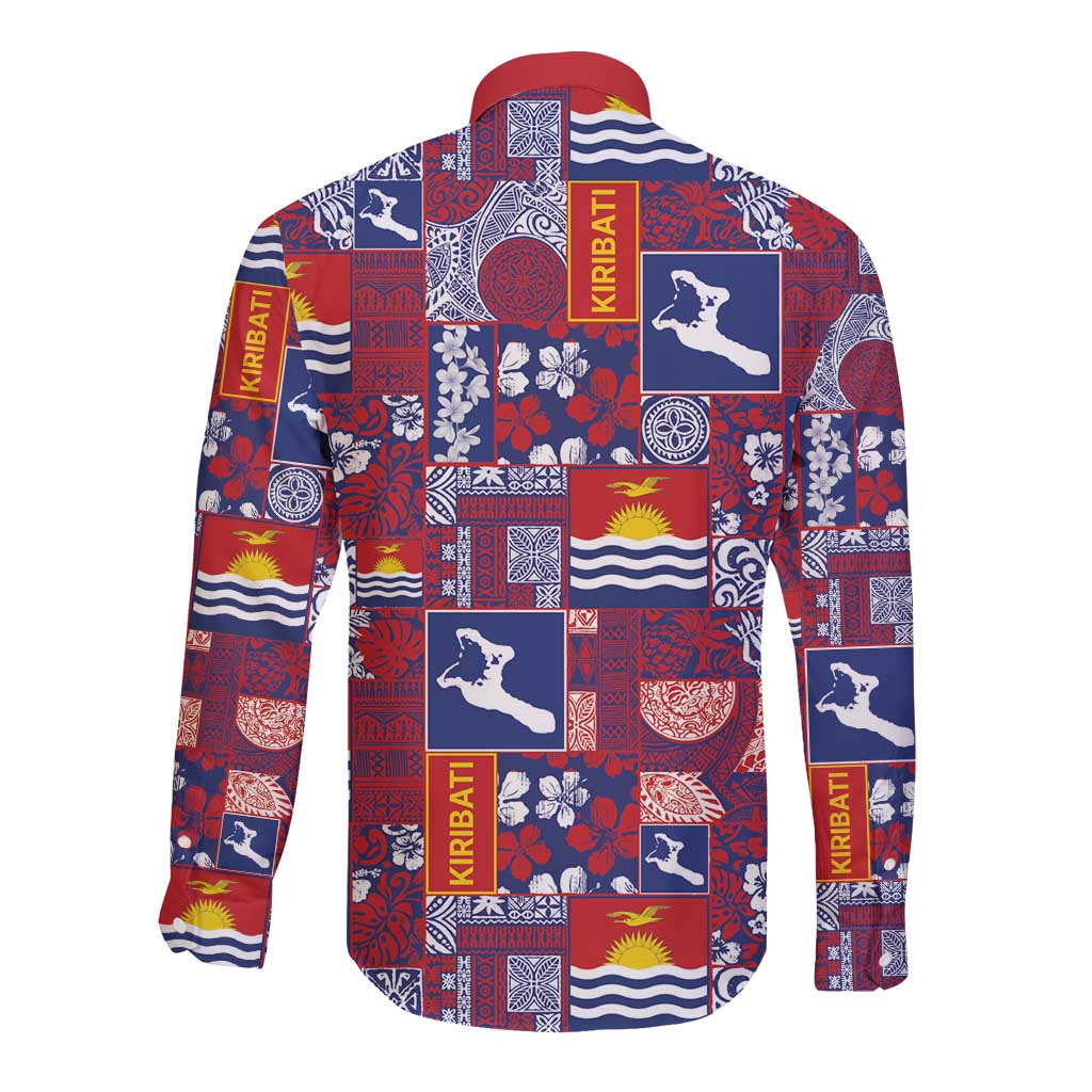 Kiribati Tekeraoi n te Kiritimati Long Sleeve Button Shirt Pacific Patchwork Xmas Vibes - Polynesian Pride