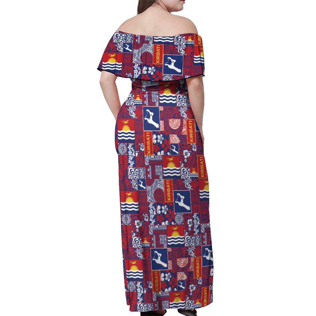 Kiribati Tekeraoi n te Kiritimati Off Shoulder Maxi Dress Pacific Patchwork Xmas Vibes - Polynesian Pride