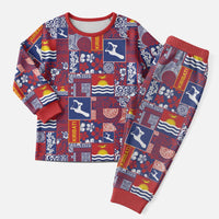 Kiribati Tekeraoi n te Kiritimati Christmas Pajama Set Pacific Patchwork Xmas Vibes LT9 Men Red - Polynesian Pride