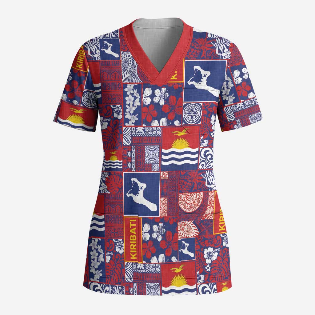 Kiribati Tekeraoi n te Kiritimati Scrub Top Pacific Patchwork Xmas Vibes - Polynesian Pride