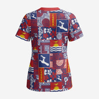 Kiribati Tekeraoi n te Kiritimati Scrub Top Pacific Patchwork Xmas Vibes - Polynesian Pride