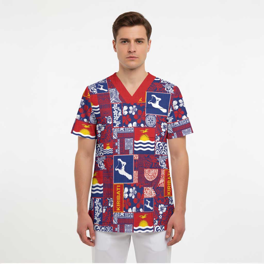 Kiribati Tekeraoi n te Kiritimati Scrub Top Pacific Patchwork Xmas Vibes - Polynesian Pride