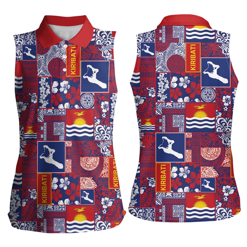 Kiribati Tekeraoi n te Kiritimati Women Sleeveless Polo Shirt Pacific Patchwork Xmas Vibes - Polynesian Pride