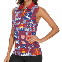 Kiribati Tekeraoi n te Kiritimati Women Sleeveless Polo Shirt Pacific Patchwork Xmas Vibes - Polynesian Pride