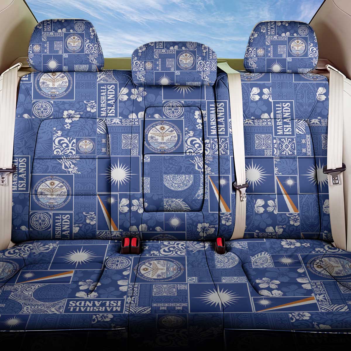 Marshall Islands Merry Christmas Back Car Seat Cover Pacific Patchwork Xmas Vibes - Polynesian Pride