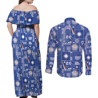 Marshall Islands Merry Christmas Couples Matching Off Shoulder Maxi Dress and Long Sleeve Button Shirt Pacific Patchwork Xmas Vibes - Polynesian Pride