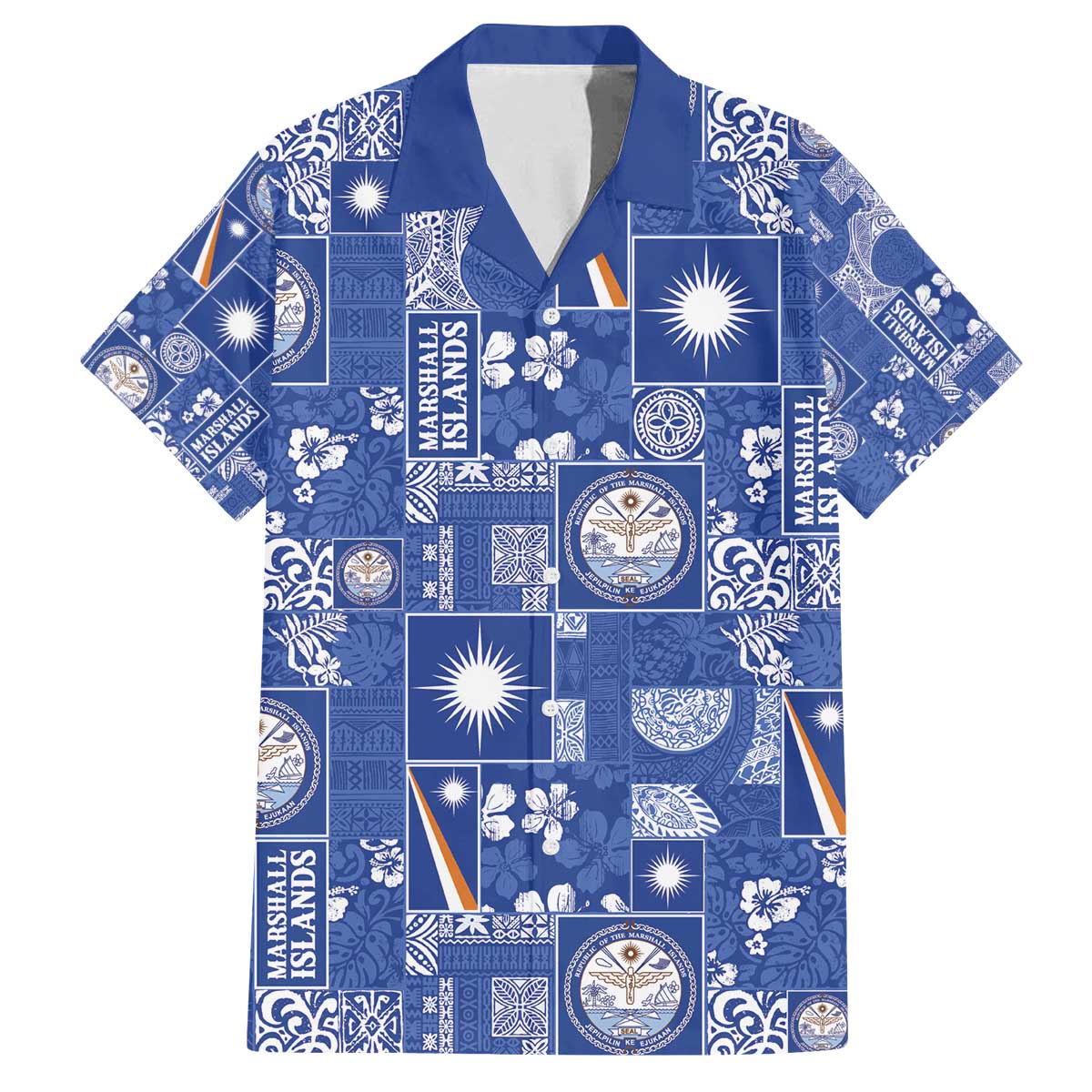 Marshall Islands Merry Christmas Family Matching Off The Shoulder Long Sleeve Dress and Hawaiian Shirt Pacific Patchwork Xmas Vibes - Polynesian Pride