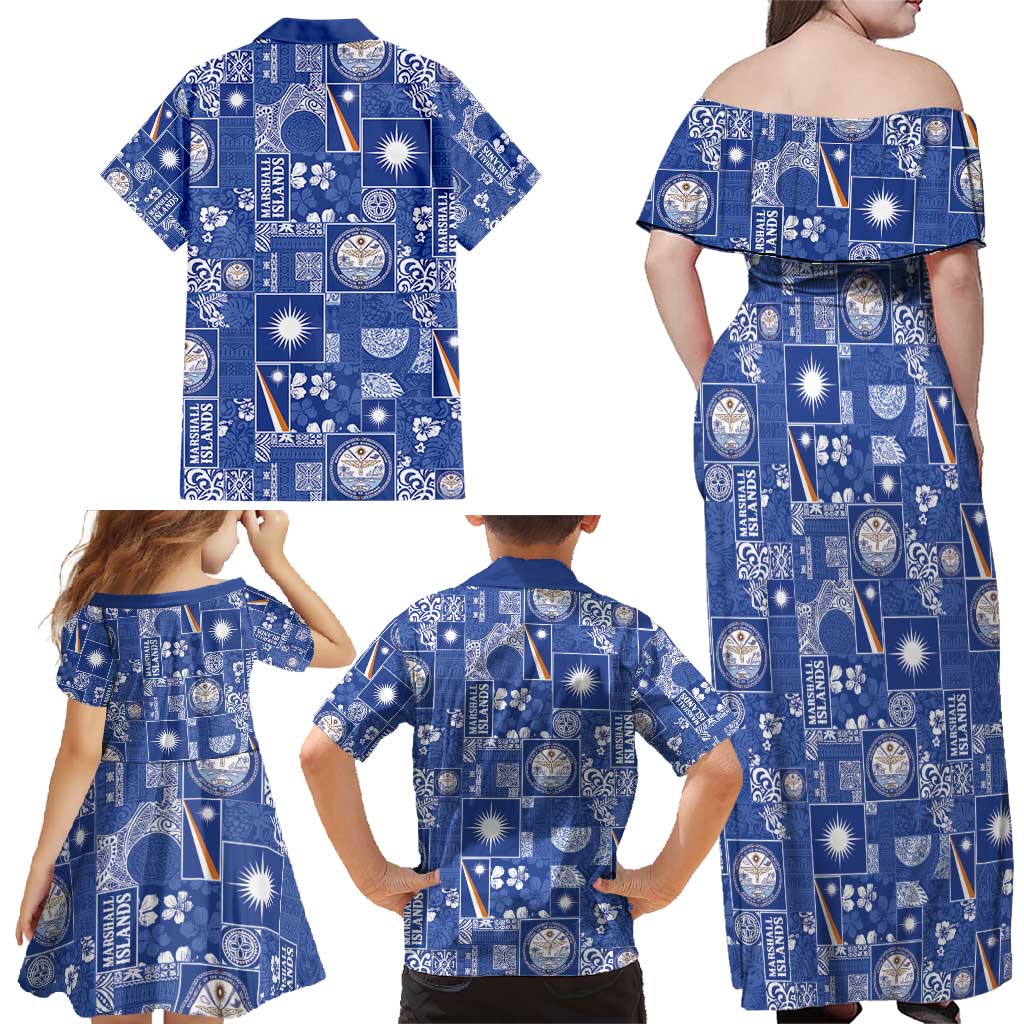 Marshall Islands Merry Christmas Family Matching Off Shoulder Maxi Dress and Hawaiian Shirt Pacific Patchwork Xmas Vibes - Polynesian Pride