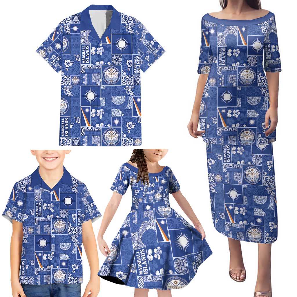 Marshall Islands Merry Christmas Family Matching Puletasi and Hawaiian Shirt Pacific Patchwork Xmas Vibes - Polynesian Pride
