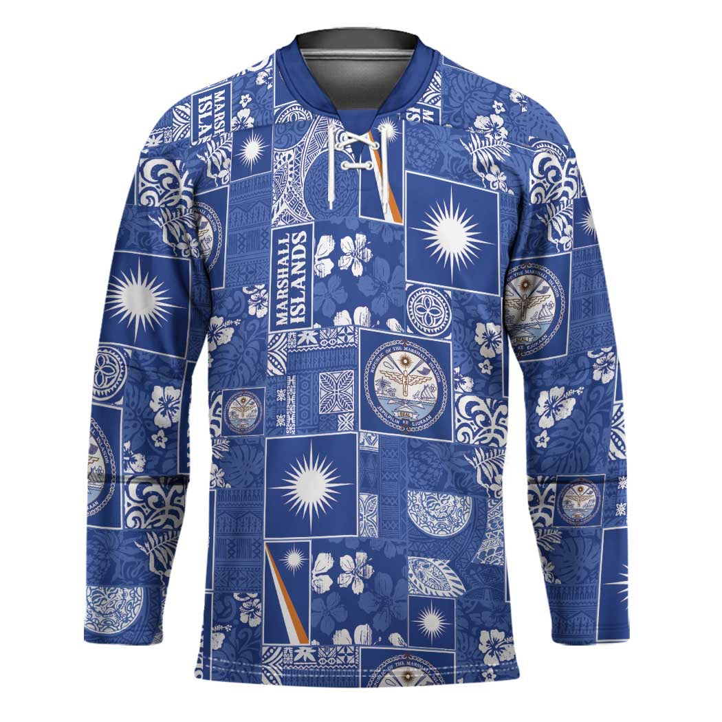 Marshall Islands Merry Christmas Hockey Jersey Pacific Patchwork Xmas Vibes - Polynesian Pride