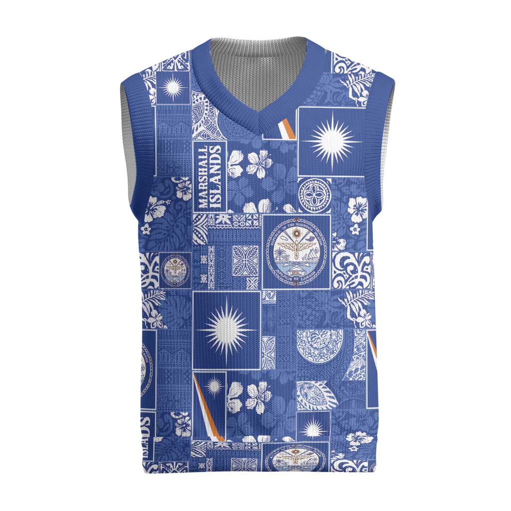 Marshall Islands Merry Christmas Knitted V-Neck Vest Pacific Patchwork Xmas Vibes - Polynesian Pride