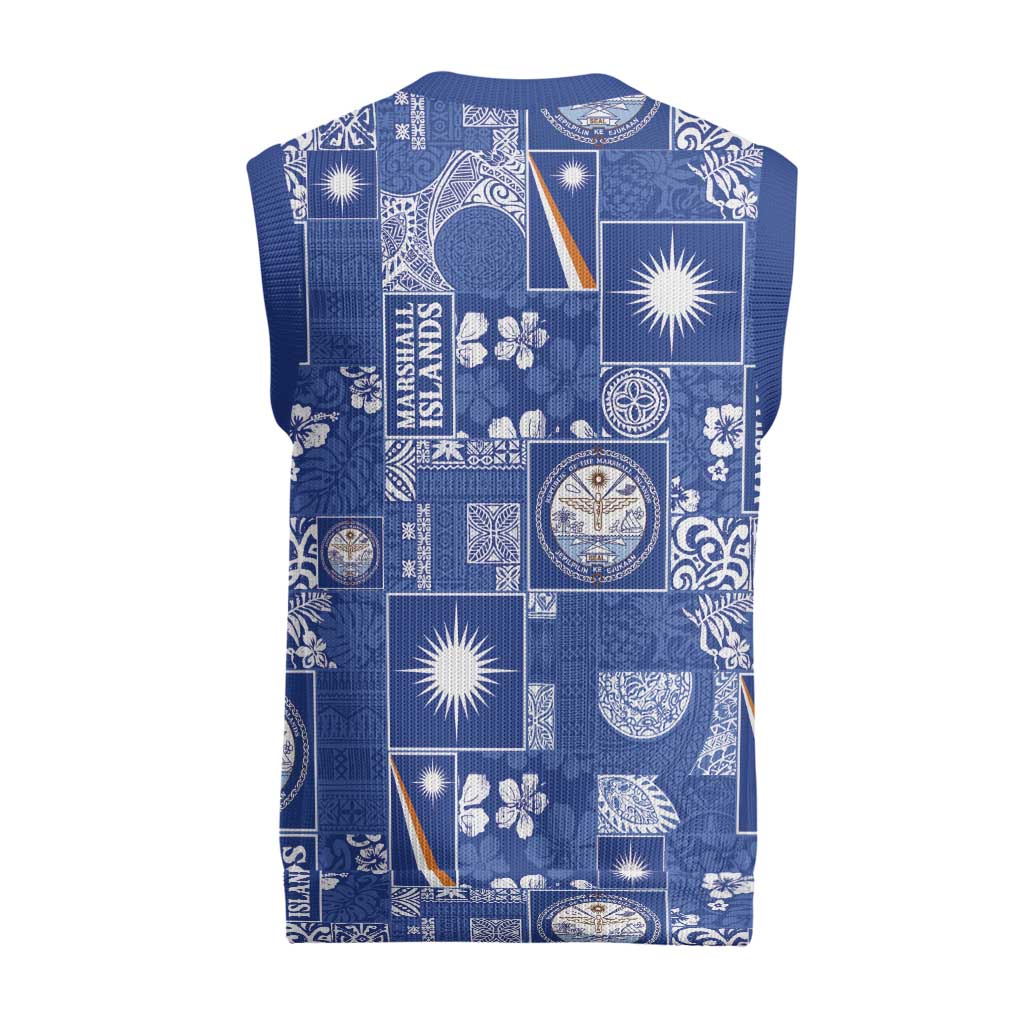 Marshall Islands Merry Christmas Knitted V-Neck Vest Pacific Patchwork Xmas Vibes - Polynesian Pride