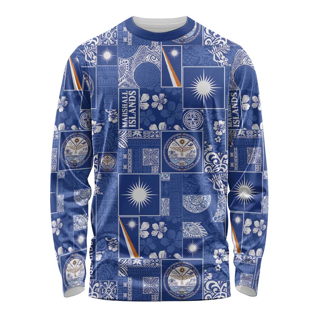 Marshall Islands Merry Christmas Long Sleeve Shirt Pacific Patchwork Xmas Vibes - Polynesian Pride