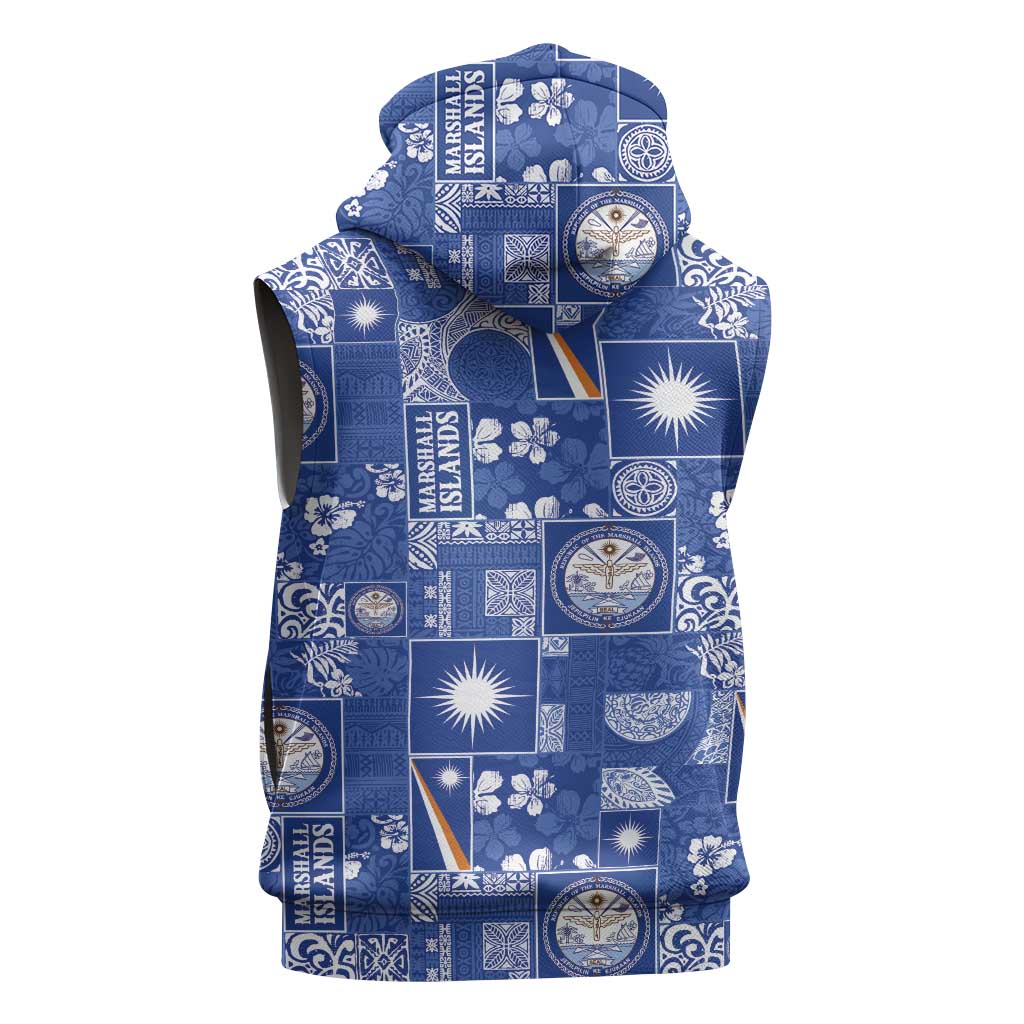Marshall Islands Merry Christmas Sleeveless Hoodie Pacific Patchwork Xmas Vibes - Polynesian Pride