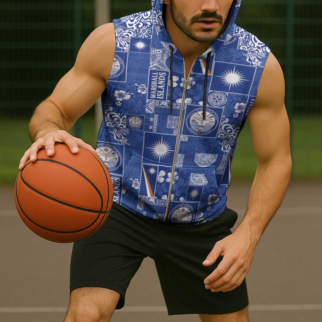 Marshall Islands Merry Christmas Sleeveless Zip Hoodie Pacific Patchwork Xmas Vibes - Polynesian Pride