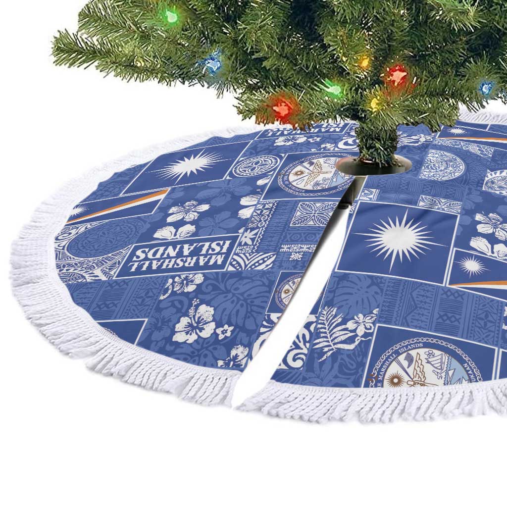 Marshall Islands Merry Christmas Tree Skirt Pacific Patchwork Xmas Vibes - Polynesian Pride