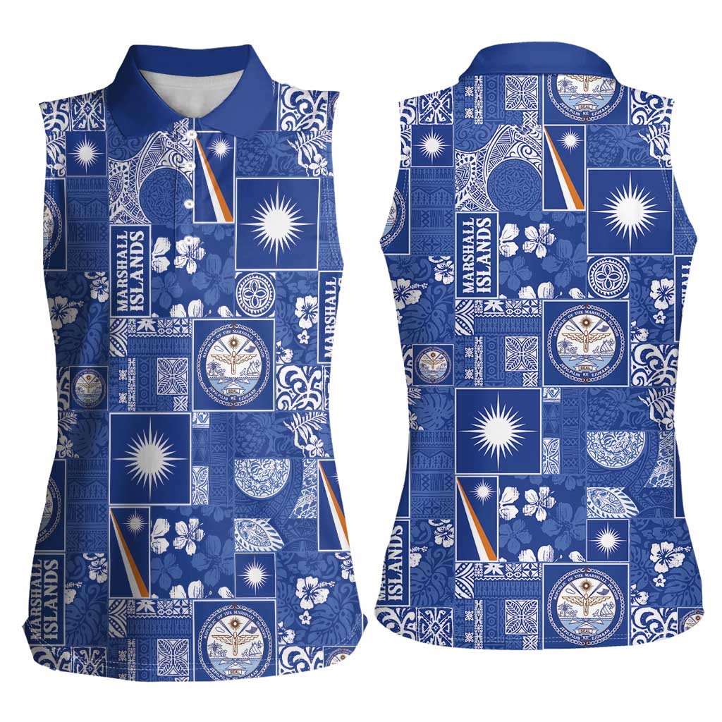 Marshall Islands Merry Christmas Women Sleeveless Polo Shirt Pacific Patchwork Xmas Vibes - Polynesian Pride