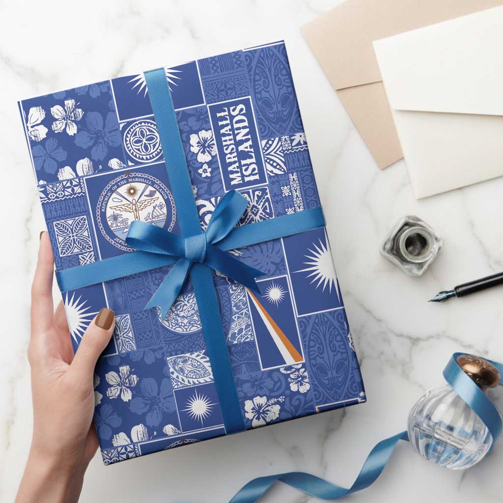 Marshall Islands Merry Christmas Wrapping Paper Pacific Patchwork Xmas Vibes - Polynesian Pride