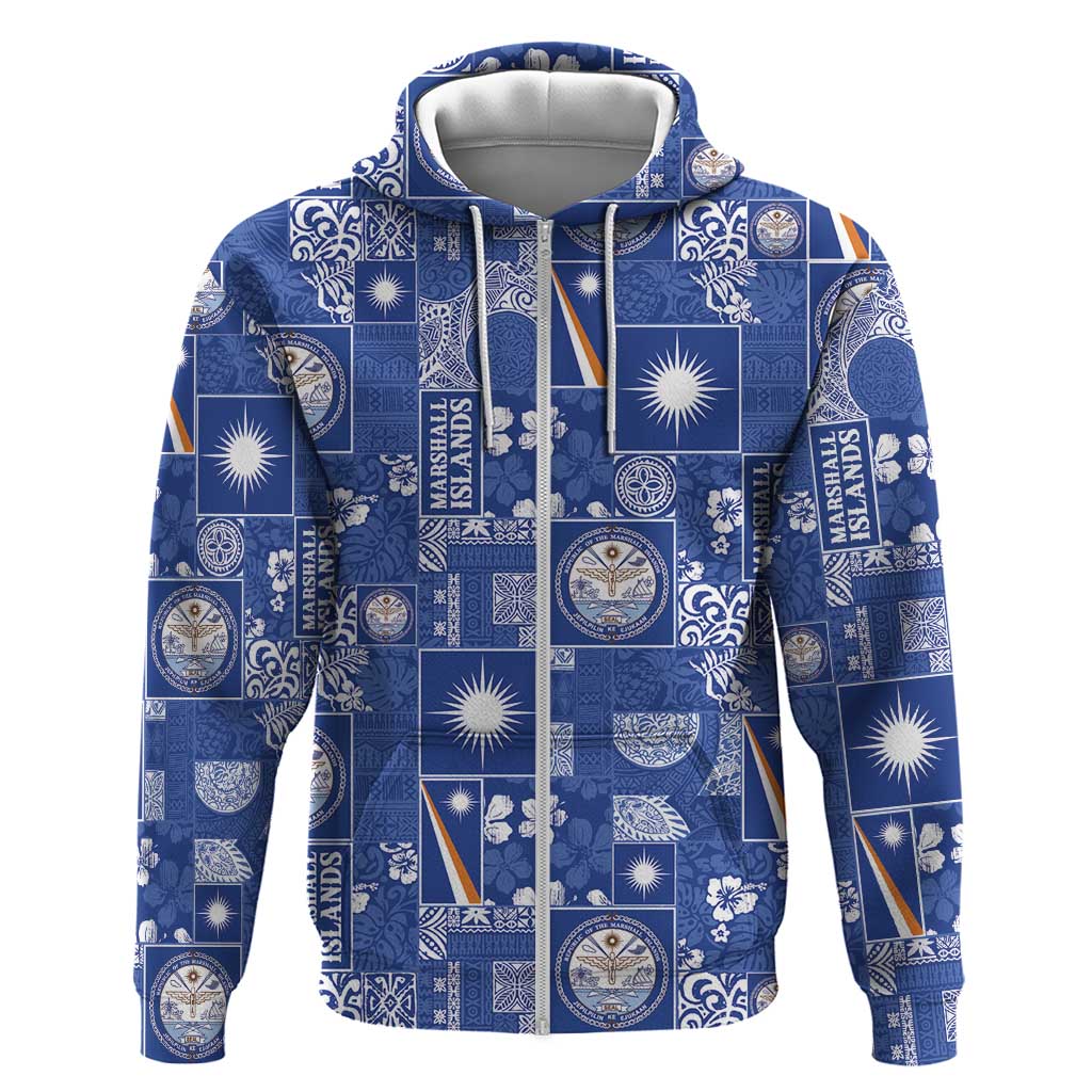Marshall Islands Merry Christmas Zip Hoodie Pacific Patchwork Xmas Vibes - Polynesian Pride