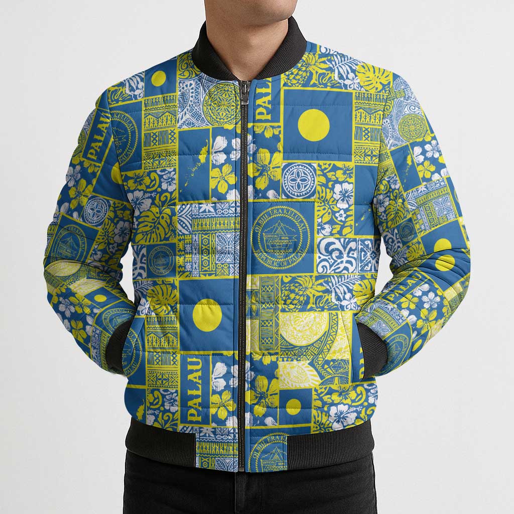 Palau Ungil Kurismas Bomber Puffer Jacket Pacific Patchwork Xmas Vibes - Polynesian Pride