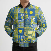 Palau Ungil Kurismas Bomber Puffer Jacket Pacific Patchwork Xmas Vibes - Polynesian Pride