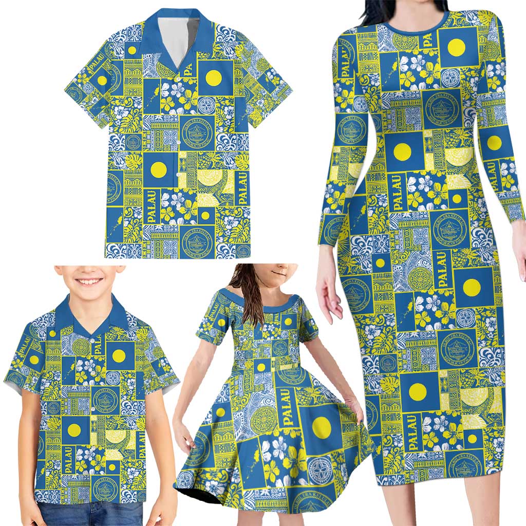 Palau Ungil Kurismas Family Matching Long Sleeve Bodycon Dress and Hawaiian Shirt Pacific Patchwork Xmas Vibes - Polynesian Pride