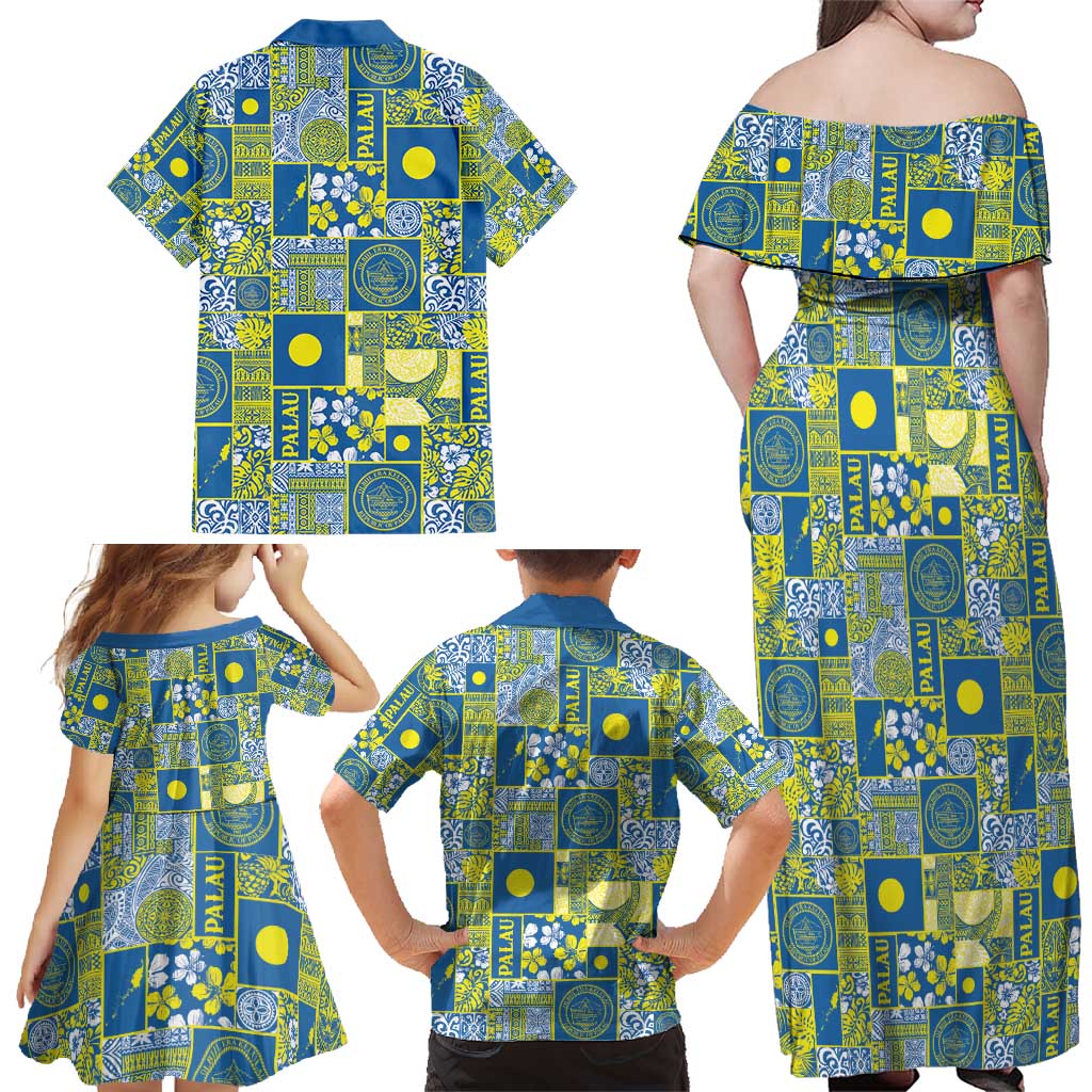 Palau Ungil Kurismas Family Matching Off Shoulder Maxi Dress and Hawaiian Shirt Pacific Patchwork Xmas Vibes - Polynesian Pride