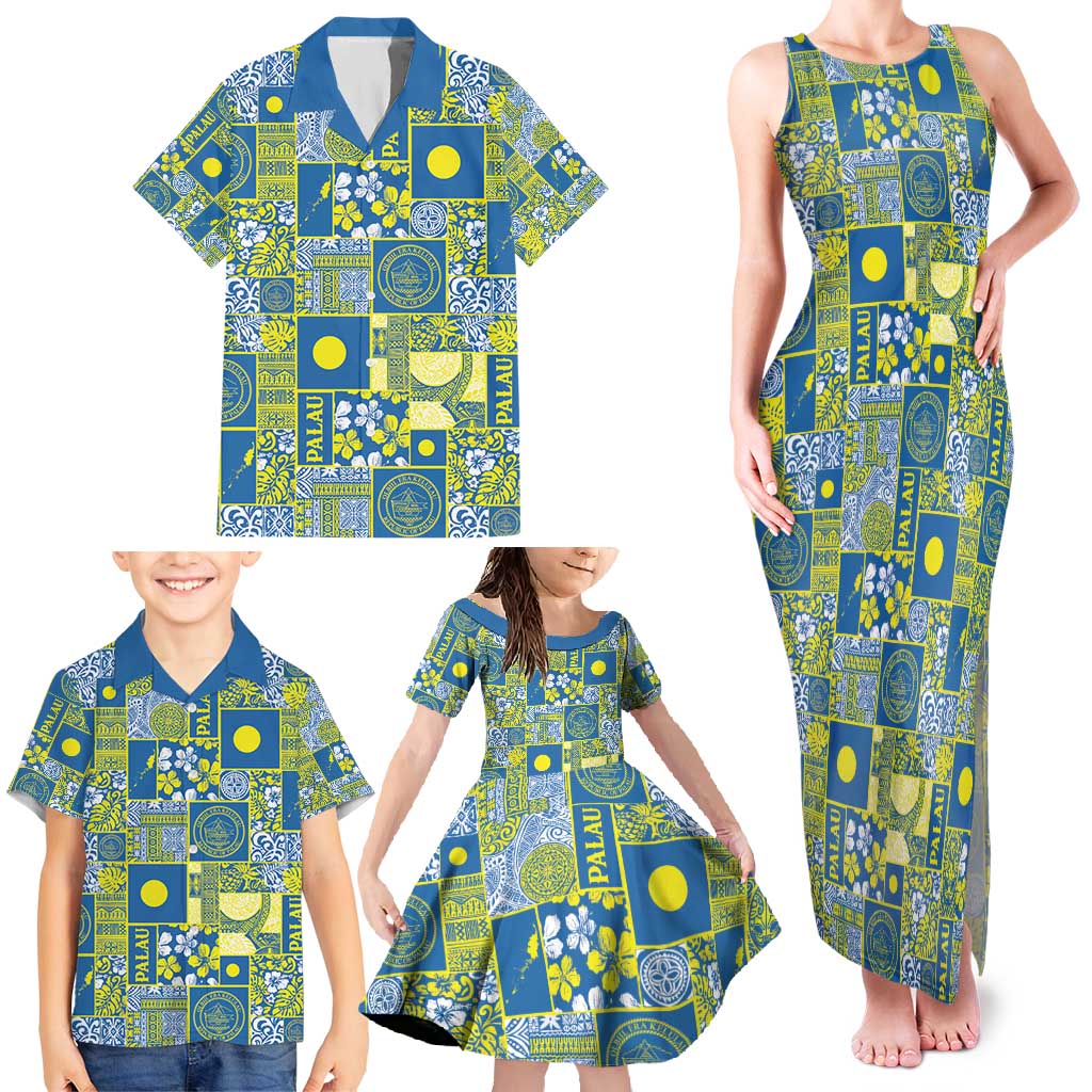 Palau Ungil Kurismas Family Matching Tank Maxi Dress and Hawaiian Shirt Pacific Patchwork Xmas Vibes - Polynesian Pride