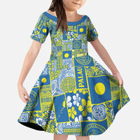 Palau Ungil Kurismas Kid Short Sleeve Dress Pacific Patchwork Xmas Vibes - Polynesian Pride