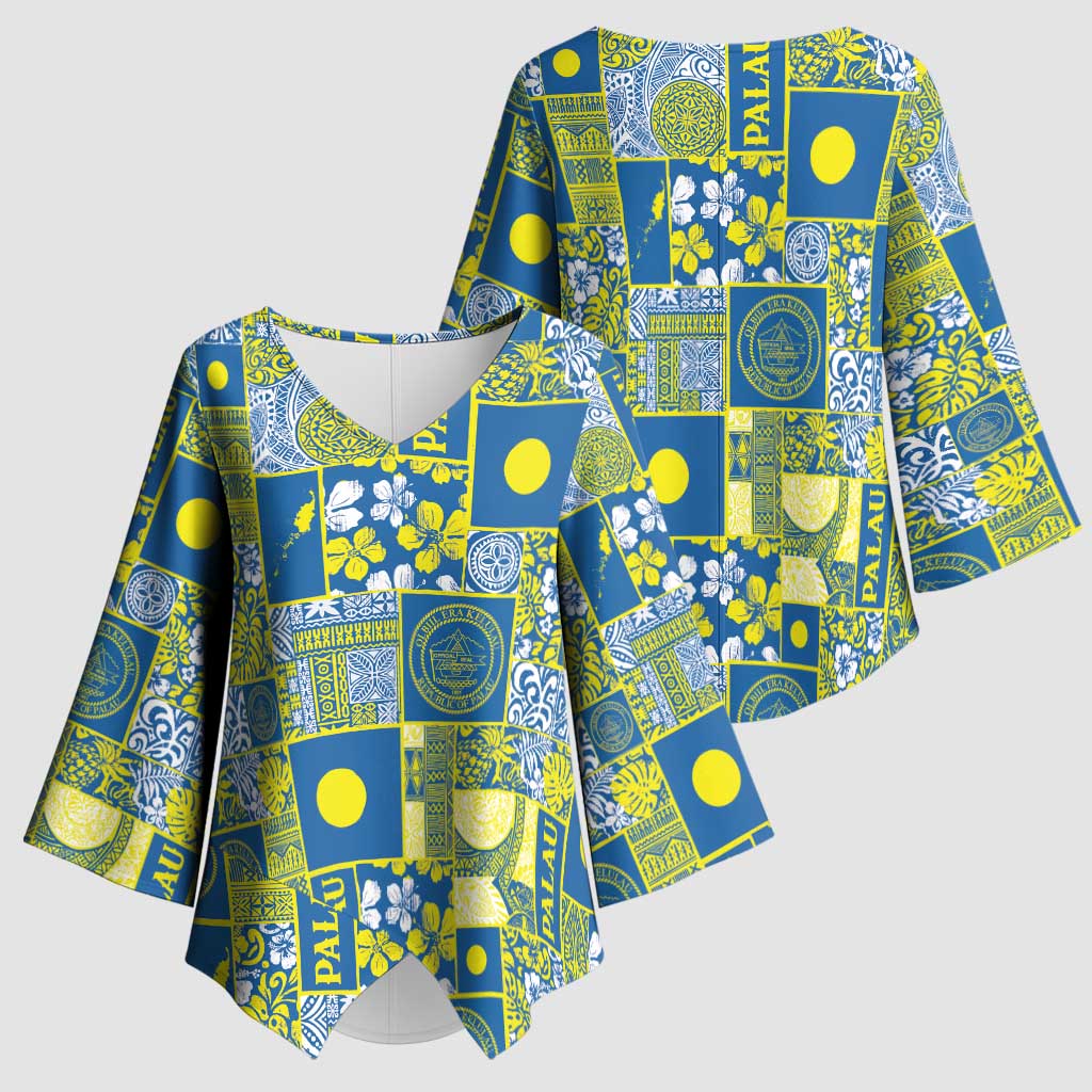 Palau Ungil Kurismas Kimono Sleeve Blouse Pacific Patchwork Xmas Vibes - Polynesian Pride
