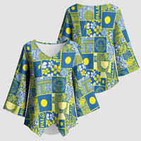 Palau Ungil Kurismas Kimono Sleeve Blouse Pacific Patchwork Xmas Vibes - Polynesian Pride
